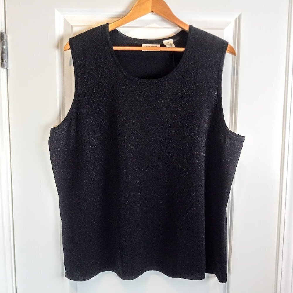 Laura Ashley Black Metallic Sparkle Sleeveless Knit Top NWT